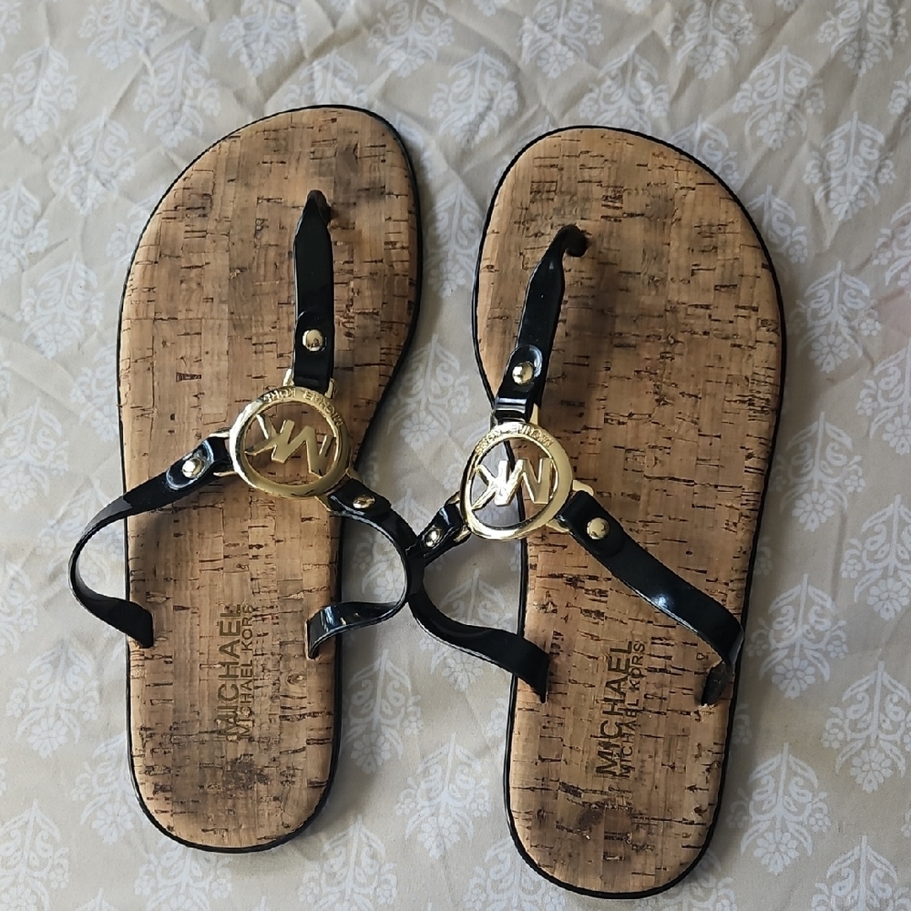 Michael Kors Black and Gold Thong Sandals